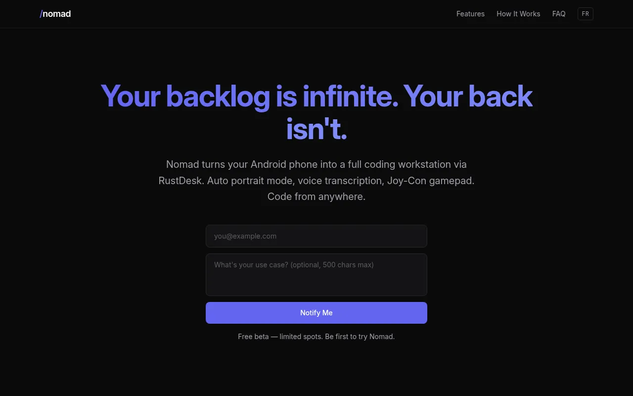 Nomad est disponible — laissez votre email pour les premiers retours